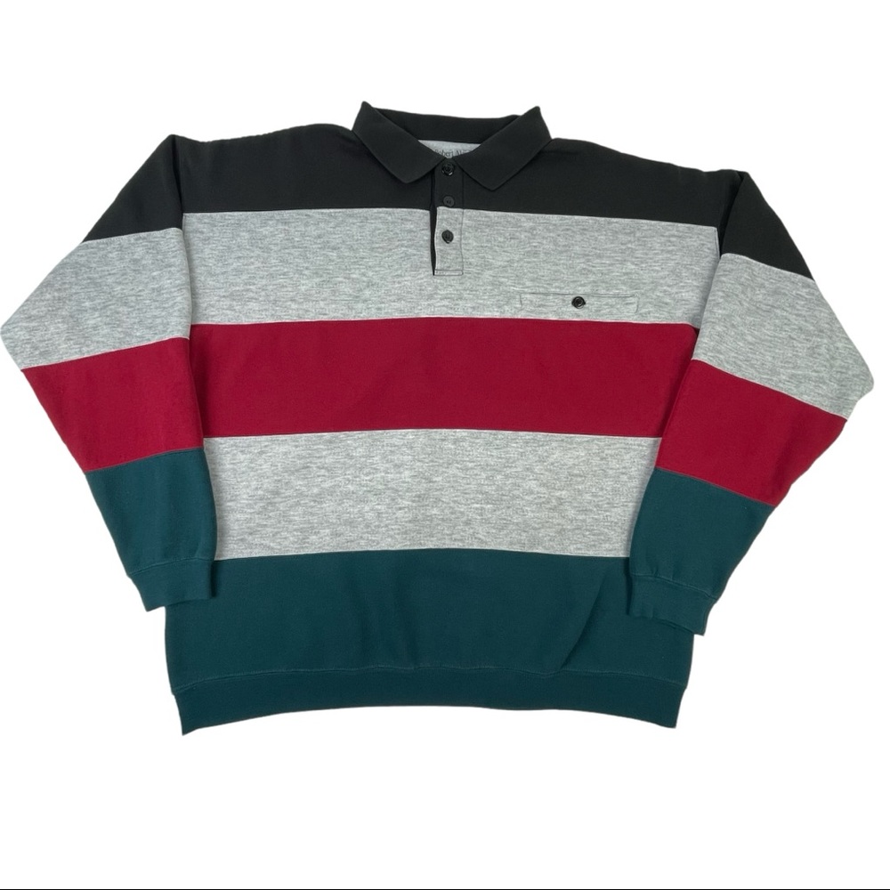 Vintage 90s Color Block Collared Sweatshirt Long Sleeve Robert Alan Polo Size L